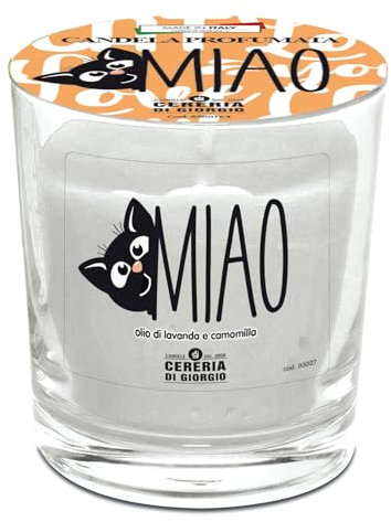 Bougie Miao- en verre parfumé – Parfum huile de lavande et camomille – Hypoallergénique pour chats – Fabriqué en Italie – Cereria Di Giorgio