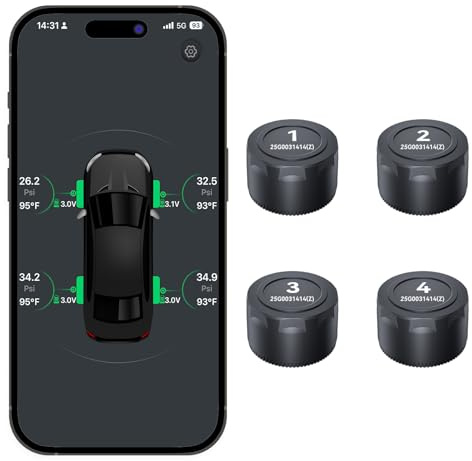 OBEST Sistema di Controllo della Pressione dei Pneumatici Bluetooth con 4 sensori Esterni, sensore della Pressione dei Pneumatici Bluetooth