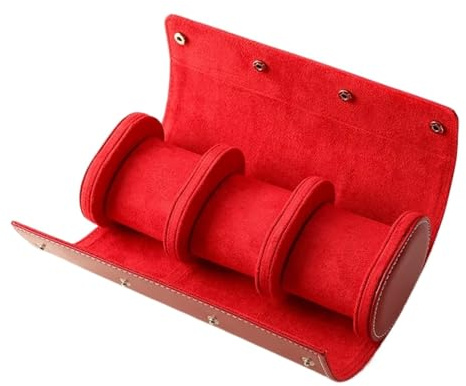 Estuche enrollable de cuero portátil for reloj, 2 unidades, organizador de almacenamiento personalizado, soporte for reloj de viaje, caja sorpresa a prueba de golpes Para Cumpleaños(Red 3 watches)