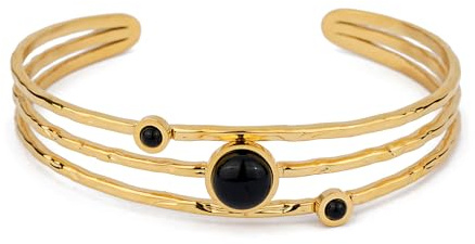 TaYolnFaSo armband av naturliga ädelstenar, 18 karat guldpläterad, justerbar, bred att öppna, armsmycken, gåva för kvinnor, Mittelgroße, Ädelsten, Sten