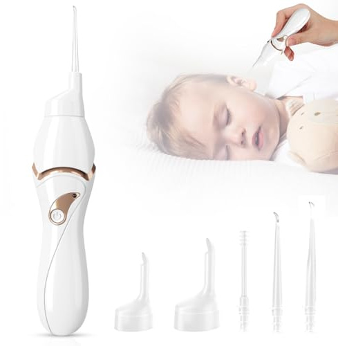 Nettoyeur D'oreille Électrique, Aspirateur D'oreille Électrique Puissance D'aspiration Scientifique avec Lumière LED, 5 Têtes de Rechange Lavables pour Adultes et des Enfants
