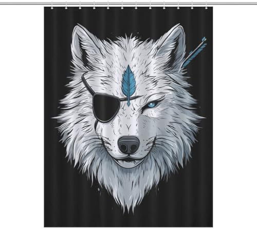 Wolf with an Eye Patch Funny Shower Curtain with Grommets and Hooks Decor for Bathroom Hotel