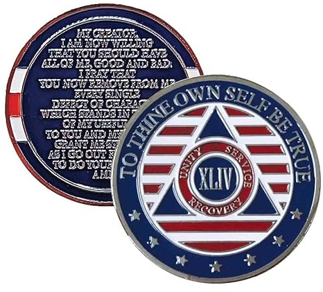 Stars and Stripes Alcoholics Anonymous Chip with 7th Step Prayer on Back Coin Capsule Included (Available in 1-50 Years)