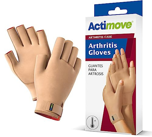Actimove ARTHRITIS CARE Guantes de artritis - Soporte de compresión médica y calor para artritis de la mano, síndrome de sobreuso y dedos y manos dolorosos - Beige, talla S