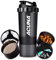 ACUNA Protein Shaker Bottle 600ml- 3 Layered Twist Off Cups For Pill & Supplement Storage - Steel Mixing Ball For Lump Free Smooth Shake- Easy To Clean Gym & Sports Shaker Bottle (Black)