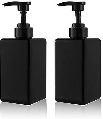15 oz Hand Soap Dispenser, Plastic Pump Bottles, Refillable Empty Lotion Dispenser Liquid Container for Bathroom Kitchen College Dorm, 2 Pack Black