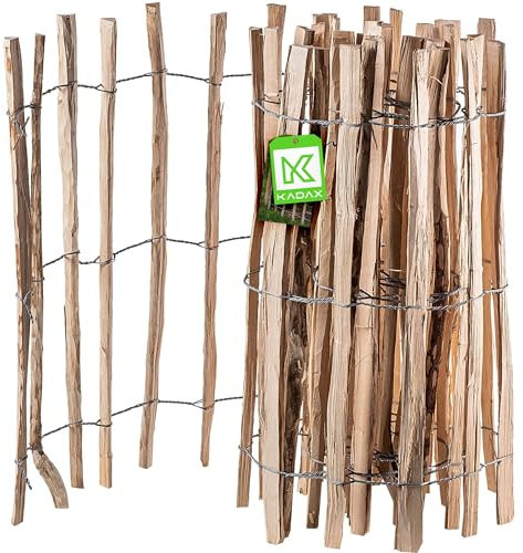 KADAX Zaun aus Hasel, Staketenzaun aus Haselnuss, Gartenzaun in verschiedenen Größen, witterungsbeständige Staketen, Holzzaun für Garten, Naturprodukt ((7-9cm) 80x500cm)