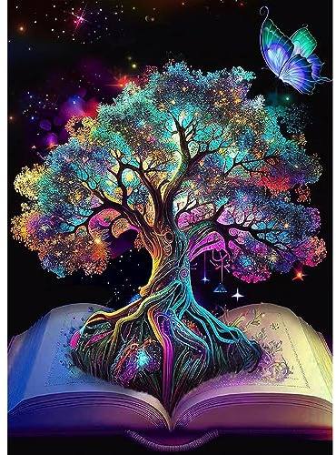 MXJSUA Peinture Arbre de Vie Fantastique Diamant Adulte, Diamond Painting 5D Complet, Diamant Kits, Diamant Strass Point de Croix Cristal Painting pour Murale Décoration 30x40cm