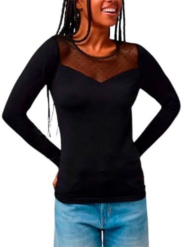 YSABEL MORA - 70015 Camiseta Mujer térmica con plumetti Color: Negro Talla: S