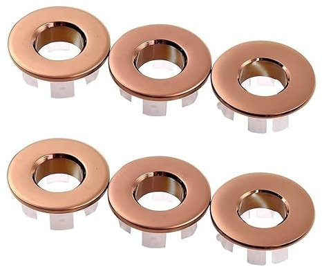 6/8Pcs Anelli di Troppo Pieno Lavandino Decorativo Rotondo Inserto Coperchio Tappo Scarico nel Buco per Bagno Lavello Troppopieno Lavello Cucina Sostituzione Bacinella (Oro rosa)