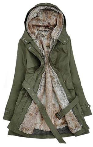 SOMTHRON Women's Winter Coats Fleece Lined Parka Jacket Hooded Mid-Long Windproof Military Anorak Coat AG-M