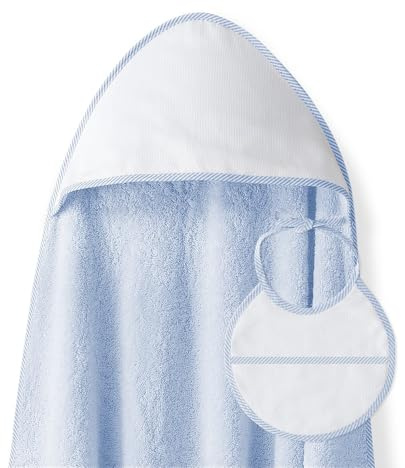 Interbaby - Capa de Baño Bebe Azul + Babero | Toalla Bebe con Capucha 100% Algodón, 100x100cm, Unisex | Suave, Cómoda, Ideal Recién Nacidos, Bebes y Niños Pequeños | Diseño Punto de Cruz Liso