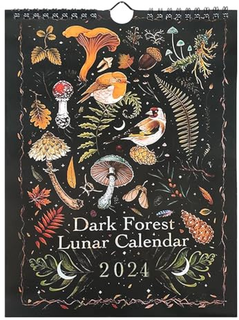 DarkForest Lunar Calendar 2024, Colorful Waterink Wall Hanging Moon Calendar, 21x29.8cm, Black Wall Calendar Creative Funny DarkForest Calendar Planner 2024 Calendar Family Organiser Calendars