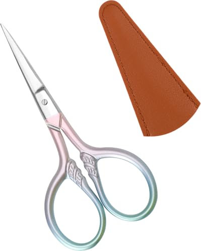 Prasacco Kleine Schere, Edelstahl Schere mit Lederscheide 9 x 4,4 cm Farbverlauf Rosa Kleine Stickschere Schönheitspflege Schere zum Nähen, Sticken, Basteln, Trimmen von Bärten, Haaren und Augenbrauen