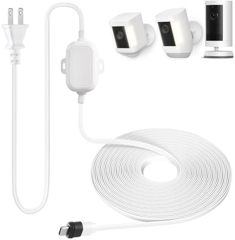 ALERTCAM Weatherproof Power Cord for Spotlight Cam Plus/Pro (Battery), 25ft USB-C Outdoor Charging Cable for Continuous Camera Power Supply, White