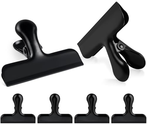 Caianwin 6 clip a forma di bulldog, 7,6 cm, in metallo resistente, riutilizzabili, per sacchetti alimentari, per organizzare la carta, raccoglitori, borse, foto (nero)