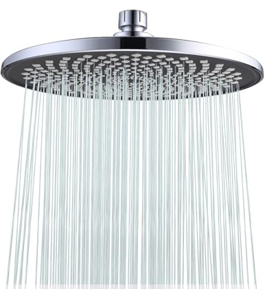 Rainfall Shower Head Fixed Showerhead 8.8-Inch Round Bathroom Rainhead Overhead Waterfall Shower Head with Adjustable Swivel Ball Joint | G1/2 Universal Fitting | ABS Chrome