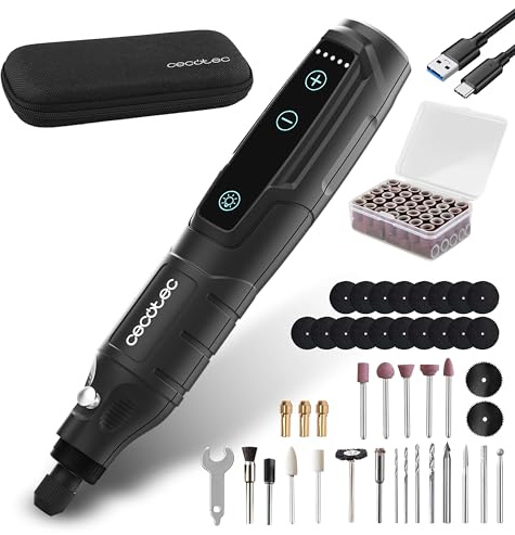 Cecotec Multifunktions-Rotationswerkzeug mit 3,7 V Akku Multihand One Detail, einstellbare Geschwindigkeit in 5 Stufen (5000 – 18000 U/min), LED-Licht, inkl. Etui und 74 Zubehörteilen zum Schneiden