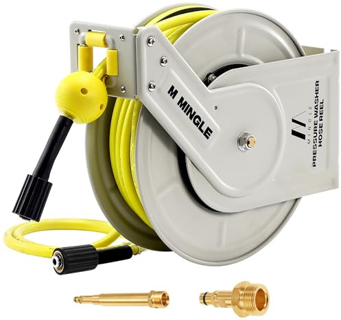 M MINGLE Enrouleur Rétractable Haute Pression 1/4×18m, pour Karcher K2-K7 | Enrouleur de Tuyau Automatique pour Nettoyeur Haute Pression, Montage Mural, Raccord M22 14mm, 250 bar