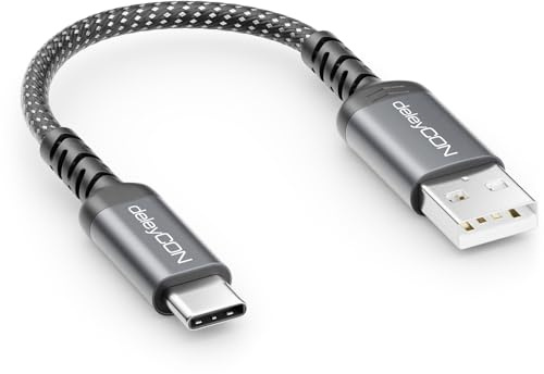 deleyCON 0,15m Cable USB-A a USB-C Corto Cable de Carga y Datos para iPhone 17 15 16 Pro Max Air Galaxy A16 A56 S25 S24 S23 Pixel iPad Pro Air Tablet AirPods Portátil Switch PS5