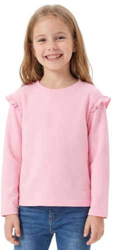 FILOWA T-Shirt Fille Coton Manches Longue Tee Volantées Tee Shirt, 6-12 Ans | Col Rond, Uni, Base Top, Confortable, Décontracté Haut, Printemps Automne Vêtements pour Enfant, Sport, Schule, Confort