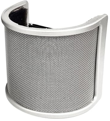 SUIOPPYUW Mikrofonvindskydd Metallnät Viktigt Bärbart Mikrofonfilter U-form Förbättrar Röstens Klarhet Under Inspelning Professionell Utrustning Röstinspelning Spel, Silver med bomull, 3.15x2.95 tum