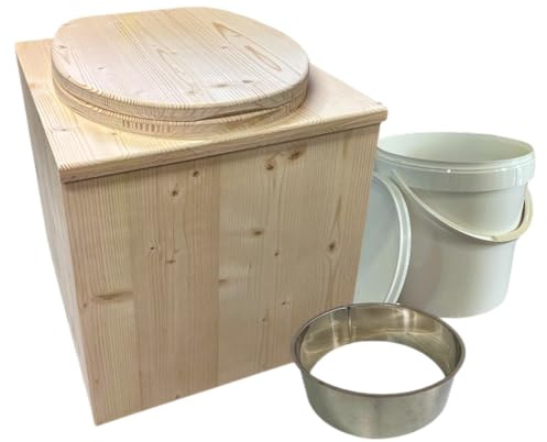 Générique Toilette seche ECO Plus en Bois avec bavette INOX et Seau Plastique - Fabrication Française Artisanale -