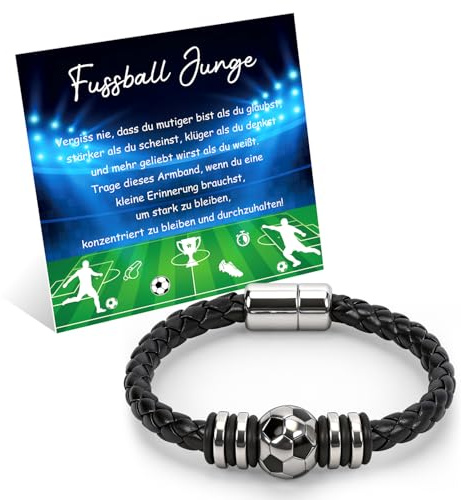 Regali di Pasqua, braccialetti da calcio per bambini dai 6 ai 7, 8, 9, 10, 11, 12 anni ragazzi, regali di calcio ragazzi, regali di Pasqua, braccialetto da calcio per ragazzi, braccialetto in pelle da