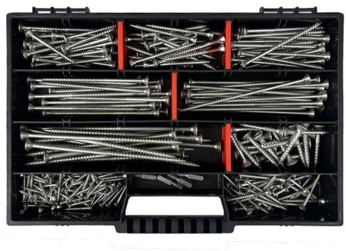 FRACKMANN Edelstahl Schraubenset 295 Teile – V2A Holzschrauben & Spanplattenschrauben 3x25 bis 6x140 – inkl. 4 TX Bits & Sortimentskoffer – Profiqualität