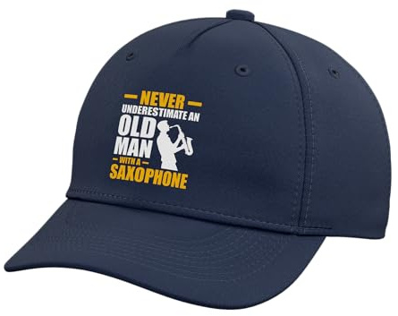 Old Man with a Saxophone Player Adjustable Printed Baseball Hat, Navy Blue