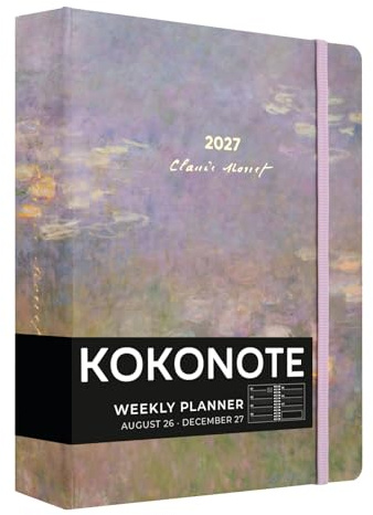 Kokonote Agenda 2026 2027 Semana Vista Monet | Agenda Escolar, Mujer Universitaria, Págs. Alto Gramaje, Anillas, Pegatinas, Ilustraciones y apartados funcionales, 17 meses