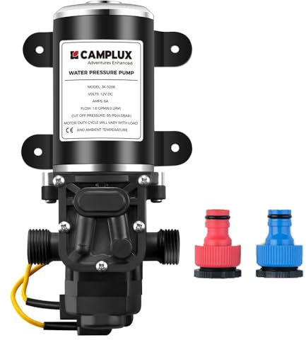 CAMPLUX DC 12V Water Pump, Self-Priming, 1.6 GPM Diaphragm Pump 65 PSI for RV Marine Yacht Camping