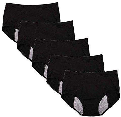 YOYI FASHION Bamboo Viscose Brief Menstrual Leakproof Panties US Size M/6 Black-5 Packs