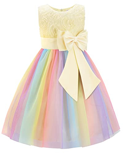 JerrisApparel Princesa Flor Vestido Niña Fiesta Boda Ceremonia Sin Mangas Vestido (6 años, Beige)