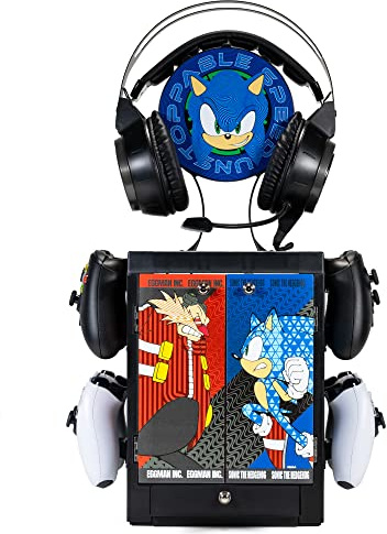 Numskull Casier de rangement gaming officiel Sonic the Hedgehog – Support pour 10 jeux/DVD, 4 manettes, casque et accessoires – Organiseur compact et résistant – Produit officiel Sonic the Hedgehog