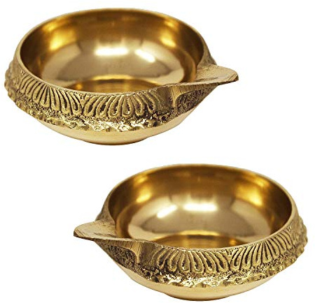 Zap Impex Lámpara de aceite de latón tradicional, hecha a mano, decoración de festivales indios Diya para el hogar (2)