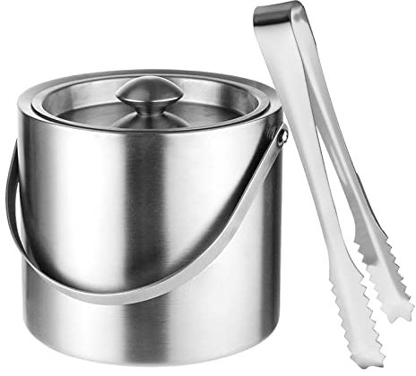 Eisbehälter mit Deckel und Zange,1,6 L Eiswürfelbehälter Lebensmittelqualität Rostfreier Stahl Eiswürfelbehälter doppelwandig Eiskübel für die Eiswürfel Aufbewahrung Lange Kühlung