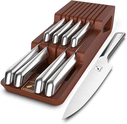imarku Messerblock mit Messerset, 10-TLG Profi Küchenmesser Set, Hochwertiger japanischer Edelstahl,Messerblock Schublade, Knife Set, Spülmaschinenfest—Muttertag Geschenk