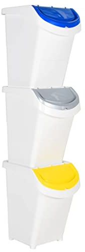 vidaXL Stackable Waste Bins with Lids - Set of 3 White 120 L Polypropylene Bins for Efficient Waste Sorting and Space Saving