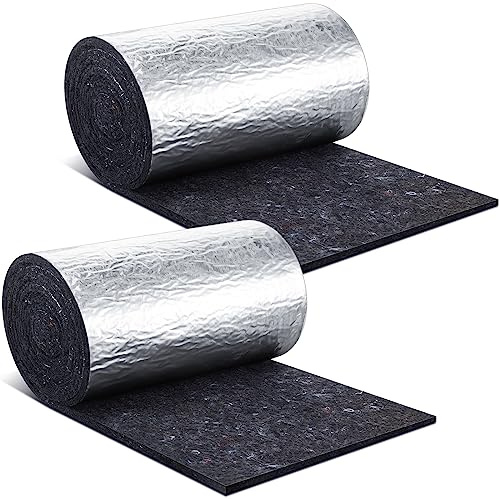 Preboun 2 Rolls Duct Insulation Foil Backed Natural Cotton Duct Wrap Wall Cotton Insulation Wrap Blanket for Wall Pipe(12'' x 15' x 0.4'',Grey)