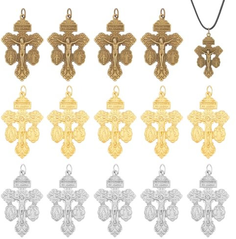 NBEADS 15 Pieza 3 Colores Perdón Indulgencia Crucifijo Encantos con Medalla Benedict, Dijes Colgantes de Cruz de Aleación, Suministros de Fabricación, Dijes de Protección para Fabricación de Joyas