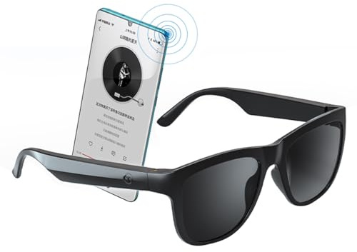 GS01 Smart Bluetooth Occhiali da sole Audio Occhiali da sole con altoparlante UV400 Lenti Polarizzate Open Ear Musica Touch Control, Nero, 52 mm x 160 mm