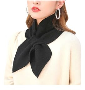 TAITUS Sciarpa lavorata a maglia da donna in tinta unita con collo incrociato invernale, sciarpa quadrata piccola in maglia Sciarpa corta da donna alla moda (One Size,black)