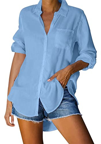 Camicetta da Donna Elegante Elegante Leggero vestibilità Camicia Tinta Unita Colletto Alto con Bottoni Top Manica Lunga Classica Casual Ufficio Camicetta Larga Lavoro Blusa