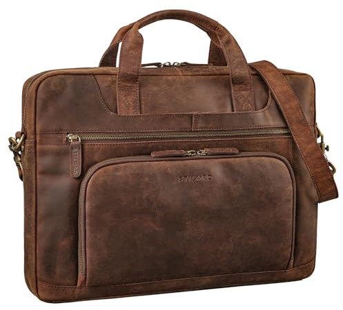 STILORD 'Cyrus' Vintage Laptoptasche 17 Zoll Leder Herren Groß Business-Tasche Echtleder Umhängetasche für Laptop 17,3 Zoll Arbeit Business Reise, Farbe:zamora - braun