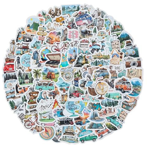 AOZUO 100PCS Vintage Travel Stickers - Cute Retro Stickers for Scrapbook, Decor, Luggage, Laptop, Phone, Water Bottle, Suitcase, Notebooks, Album
