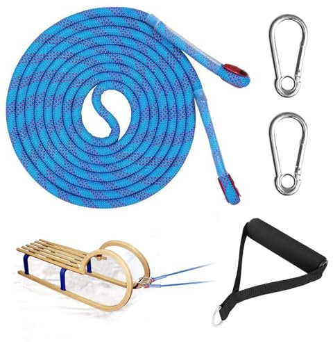 Shinybox Schlittenseil mit Karabiner, 5m Schlittenseil mit Griff, Schlittenleine, Schlittenseil mit Karabiner Schnur, Schlitten Zugseil, Schlittenseil für Schlitten und Rodel im Winter(Blau)