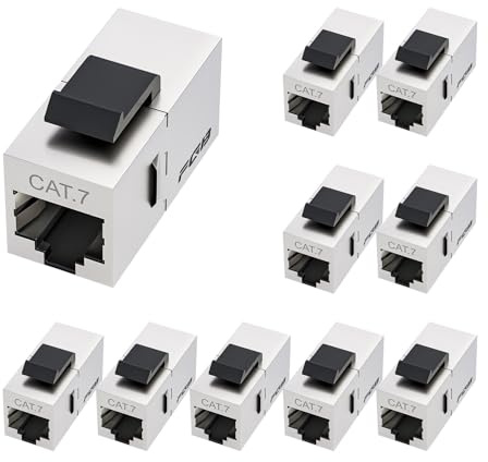 FGB 10 Gbps Cat7 Keystone modul RJ45 skärmad koppling uttag nätverk patchpanel keystone ethernet-koppling nätverksanslutning (10 stycken, silver)