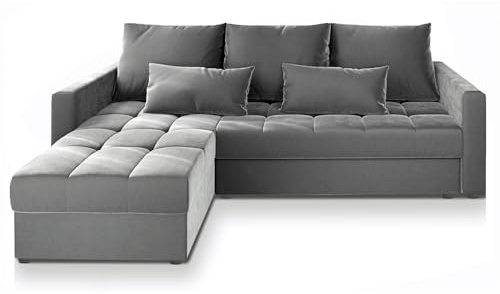 Masseno Ecksofa KOS PIK mit Schlaffunktion L-Form, Sofa mit Bettkasten, Wohnzimmersofa, Couch, Soffa, Bettsofa, Couchgarnitur- Hellgrau, Paros 05