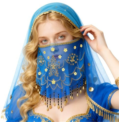 Baisdan Velo per danza del ventre con perline e paillettes, accessorio per costume di Halloween o Carnevale, Blu scuro, Taglia unica